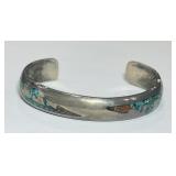 STERLING SILVER TURQUOISE/CORAL CUFF BRAC. 18.60GS