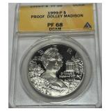 1999-P SILVER PF68 DCAM DOLLEY MADISON
