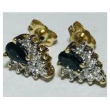 14KT YELLOW GOLD SAPPHIRE/DIAMOND EARRINGS 2.50GRS