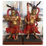 716 - PAIR OF WOOD ASIAN GUARDIAN WARRIORS 4FT