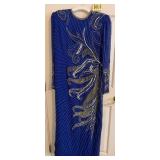 503 - VINTAGE ELEGANT ROYAL BLUE SILK DRESS SIZE L