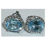 14KT WHITE GOLD TOPAZ & DIAMOND EARRINGS 3.20GRS