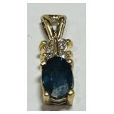 14KT YELLOW GOLD SAPPHIRE & DIAMOND PENDANT 1.00G