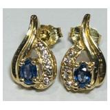 14KT YELLOW GOLD 2.60GRS SPINEL& DIAMOND EARRINGS