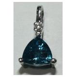 14KT WHITE GOLD TPAZ & DIAMOND PENDANT .80GRS