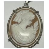 STERLING SILVER CAMEO PENDANT WITH CHAIN 12.40GRS