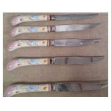 11 - FIVE VINTAGE PORCELAIN-HANDLED KNIVES (P31)
