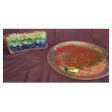 J2 - ART GLASS PLATE, VASE & GLASS PEBBLES (K26)