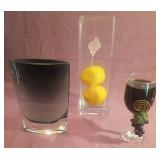J2 - ART GLASS VASES, WINE GLASS CANDLE (L38)