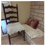 J2 - VINTAGE LADDERBACK CHAIR, CROCHET BLANKET