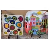 J2 - TWO DECORATIVE CERAMIC PLATES W/ STANDS (K4)