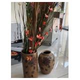 J3 - TWO DECORATIVE VASES & FAUX FLOWERS (A49)