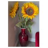 J3 - PORCELAIN VASE WITH FAUX SUNFLOWERS (C8)