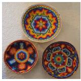 O -3 TRADITIONAL HUICHOL HAND-BEADED GOURD BOWLS