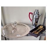 O - COFFEE POT, SAUCE BOAT, TRAY, SERVING SPOONS
