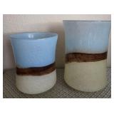 O - 2 HAND-BLOWN GLASS TRI-COLOR VASES (E13)