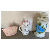 O - DECORATIVE JAR, CAT MUG, BREAST CANCER CLUTCH