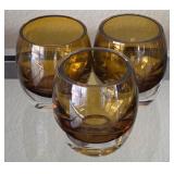 O - THREE MIKASA  AMBER GLASS TUMBLERS (L143)