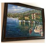 N1 - STUNNING FRAMED LAKESIDE PAINTING 43X55" M78