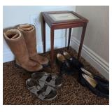 J1 - SIDE TABLE, FOUR PAIR BOOTS/SHOES (6) (M18)