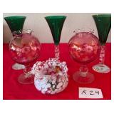 J1 - MIXED STEMWARE & ART GLASS VASE (K24)
