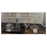 J1 - VINTAGE DECANTERS, STEMWARE, CANDLE HOLDER