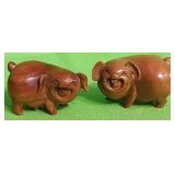 513 - TWO ASIAN CARVED WOOD PIG FIGURINES (T55)