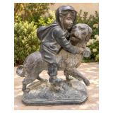 513 - 32" TALL GIRL & DOG BRONZE SCULPTURE
