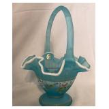 S2 - FENTON SATIN BLUE GLASS BASKET (L141)