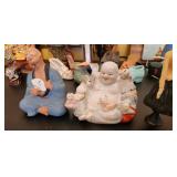J2 - CERAMIC BUDDHA & JAPANESE HAKATA FIGURINE