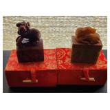 J2 - TWO CARVED STONE CHINESE SEAL STAMPS (F61)