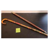 J2 - TWO CARVED WOOD WALKING CANES (F183)