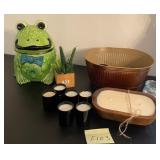 J2 - CANDLES, DECORATIVE TUB, FROG COOKIE JAR