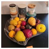J2 - FAUX FRUIT IN BOWL, CANDLES (F65)