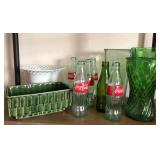 J1 - VINTAGE GREEN GLASS ASSORTED DECOR (A259)