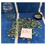 J1 - LOT COLORFUL GLASS MARBLES JAR (K51)
