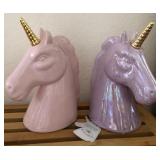J1 - PAIR DECORATIVE UNICORN HEAD FIGURINES (A208)