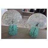 J4 - PAIR OF MUSHROOM LAMPS WITH TURQUOISE BASES