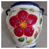 J4 - FLORAL CERAMIC VASE WITH HANDLES (L138)