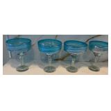 J4 - LOT OF TURQUOISE GLASS MARGARITA GLASSES