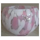 J4 - PINK AND WHITE FROSTED GLASS BOWL