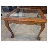 N1 - WOODEN GLASS TOP TABLE WITH CLAW FEET (L37)