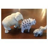 N1 - 3 CARVED SOAP STONE ELEPHANT FIGURINES (A16)
