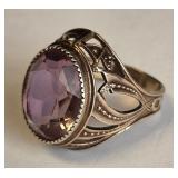 N1 - 875 SILVER AMETHYST STONE RING SIZE 8 (Z24)
