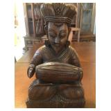 N1 - WOODEN CARVED FIGURE HOLDING DRUM (A8)