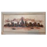 N1 - FRAMED CITYSCAPE PAINTING SIGNED (L48)