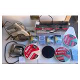 722 - TWO POWER SAWS, POWER DRILL, BUFFING PADS