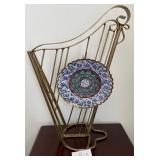 722 - DECORATIVE BRASS TABLETOP HARP DECOR (B13)