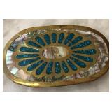 BRASS, MOTHER OF PEARL & MALACHITE COLLECTIBLE