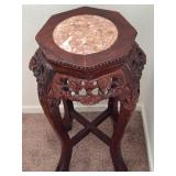 R - VINTAGE CARVED STAND WITH MARBLE INSET TOP(#9)